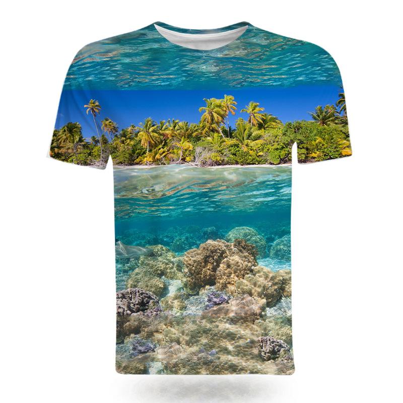 Coastal Natural Scenery Graphic T-shirts Summer Style 3D Print Casual Interesting Short Sleeve Men's T-shirts
