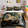 Multiple Sizes Tiger In Lush Jungle Print Bedding Set 1 Duvet Cover 2 Pillowcases For Adult And Children Luxury Gift Full Size