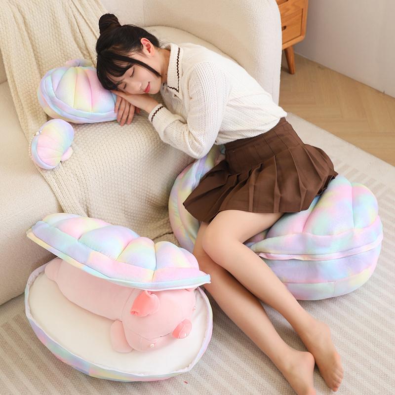 New Kawaii Pink Piggy Doll Stuffed Inside The Shell Plush Toy Pig Hided In The Conch Birthday Present