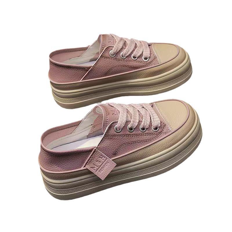 Versatile Thick-soled One-pedal Two-wear Little White Shoes for Women's 2024 Spring and Autumn New Breathable Soft-soled Casual Retro Board Shoes