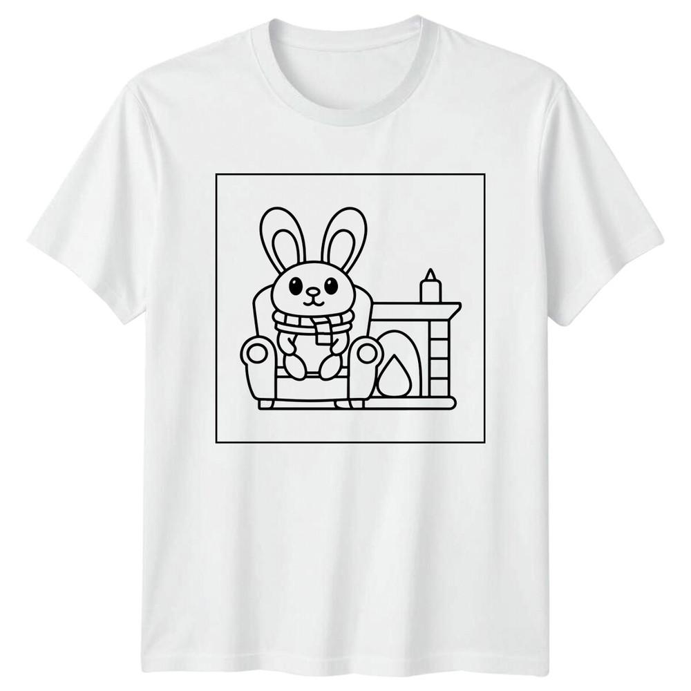 Rabbit In Chair Fireplace Graphic Unisexs TShirt Unisexs Tee S