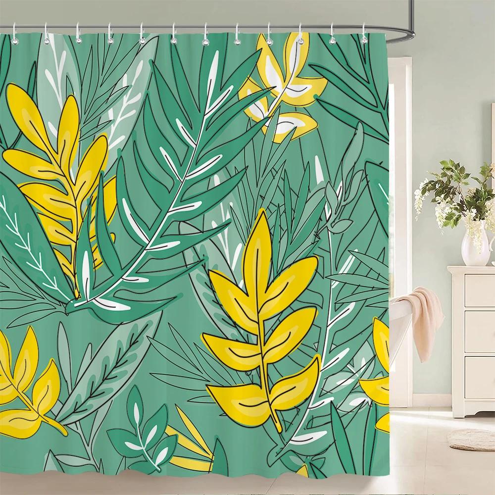 Tropical Green Plant Shower Curtain Leaves Printed Washable Bath Curtain Waterproof Polyester Fabric Bathroom Curtains