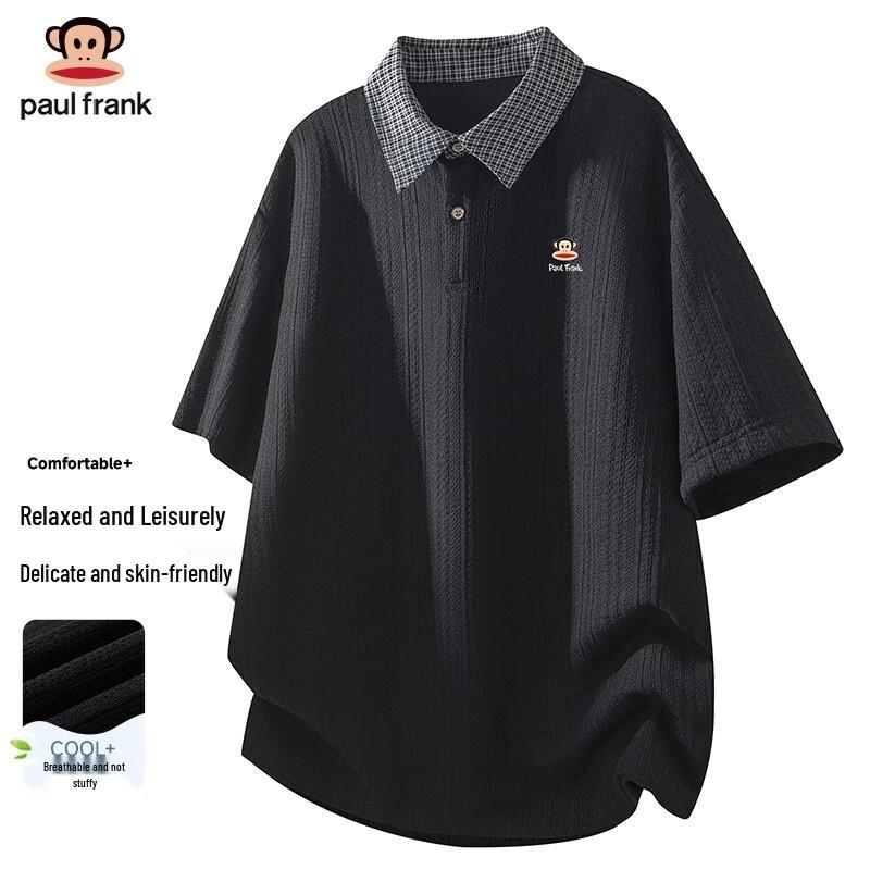 Paul Frank Men s Plaid Collar Short Sleeve Polo Shirt L