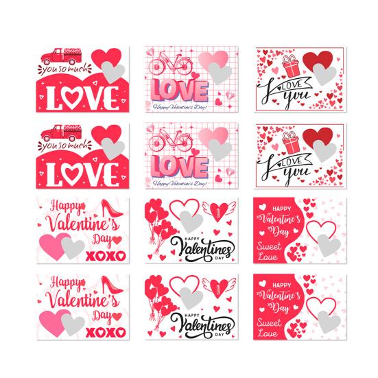 6/12Pcs Valentines Day Couple Scratch Card with Stickers DIY Romantic Love Heart Greeting Card Wedding Engagement Anniversary Party Supplies