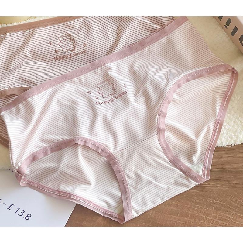 Lady Spring and Autumn Bear Cute Delicate Stripe All Kinds of Comfortable Cotton Antibacterial Crotch Underwear