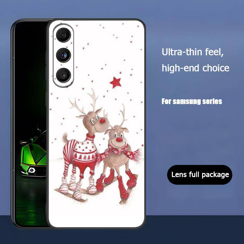 Christmas Deer For Samsung Galaxy S23 S24 S25 Ultra S22 Plus S21 Black Soft Case Waterproof Soft Case