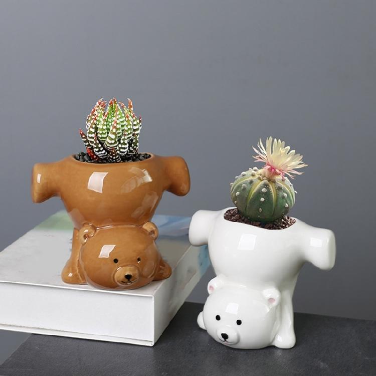 Creative Upside Down Bear Pottery Planter Indoor/Outdoor Planter Suitable For Plant And Desktop Organization