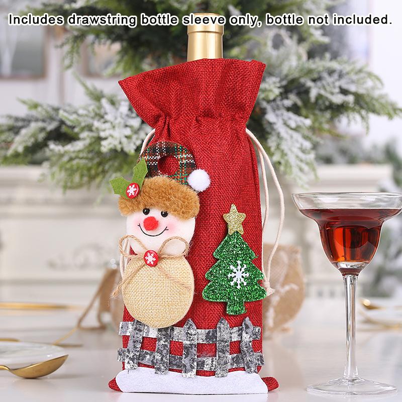 Christmas Wine Bottle Covers Bag Snowman Santa Claus Champagne Bottle Cover Sleeve Merry Christmas  Year Table Decorations