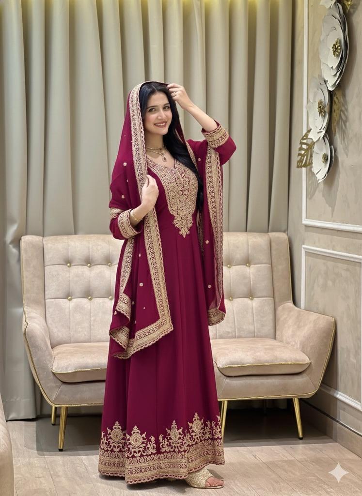 Indian Anarkali Gown with Dupatta Set Bollywood Party Wedding Wear Ethnic Suit