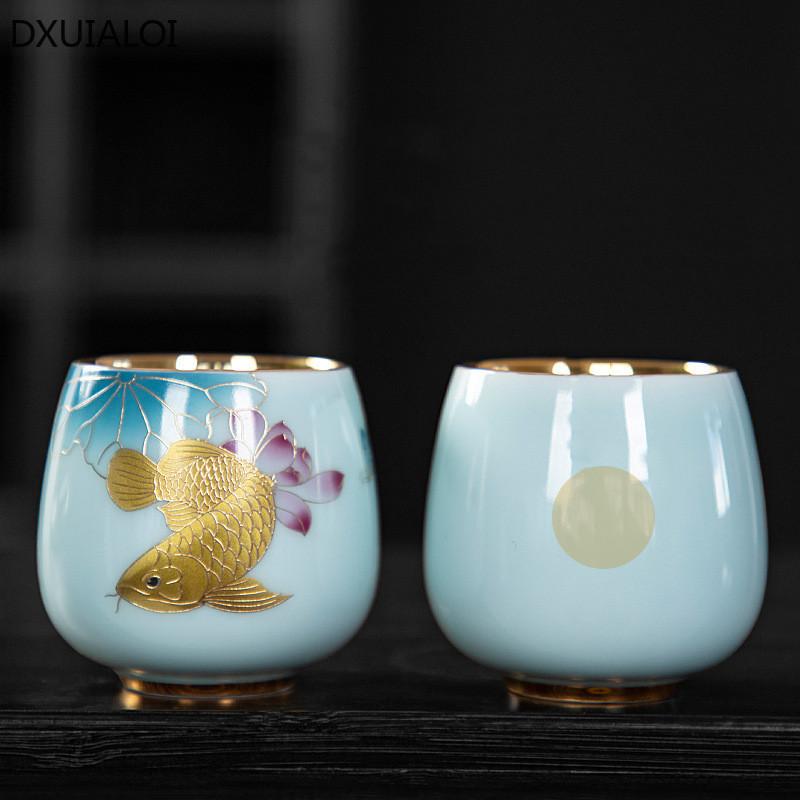 125ml Gilded Master Cup Handmade Ceramic Teacup Souvenir  Celadon Kungfu Tea Set Household Tea Cup Tea Bowl Gift Box