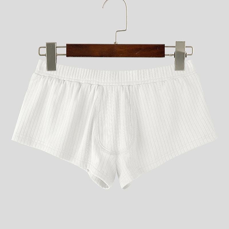 INCERUN Mens Ribbed Boxer Briefs Low Rise Underwear Trunks Homewear Breathable Shorts Pajama Bottoms