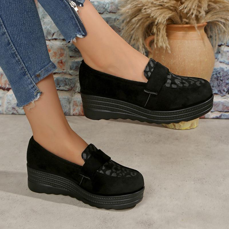 Leopard Wedge Loafers Women's New Suede Plus-size Platform Shoes for Autumn 2025