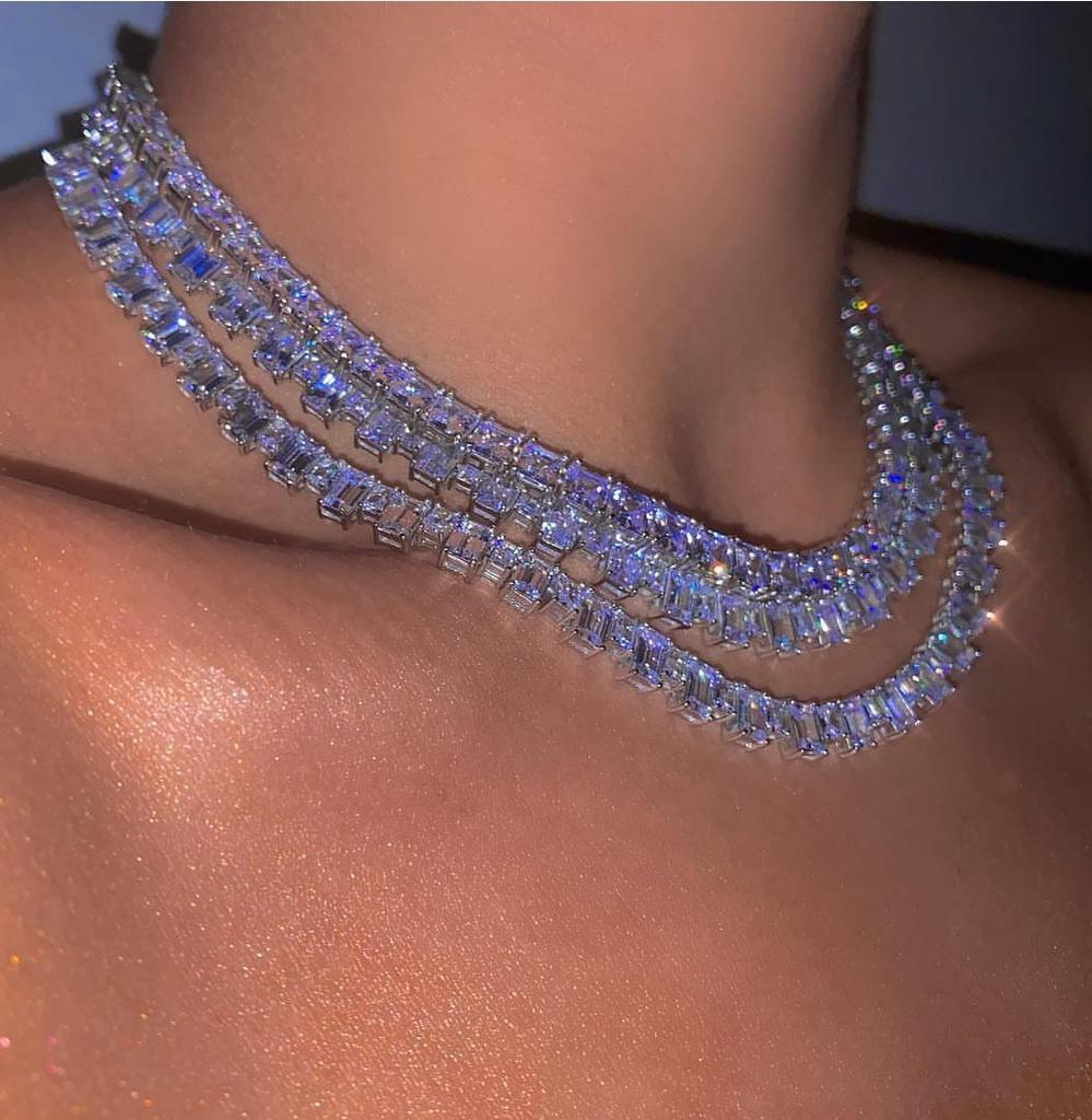 5A Iced Out Bling Rectangle Cz Tennis Necklace for Women 16" 18"