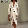 QICED Damesmode Herfst Winter Lange Mouw V-hals Casual Jurken