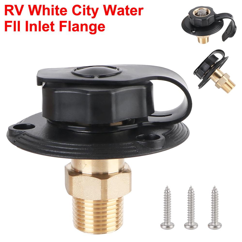 For Camper RV Water Inlet Replacement RV City Water Inlet RV White City Water Fill Inlet Flange with Check Valve Brass