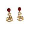Red Little Horse Copper Coin Earrings - Luxurious Holiday Studs for Women