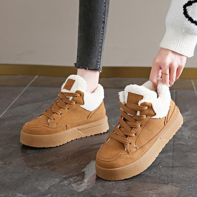 Casual Shoes for Women In Winter with Plush Low Top 2024 Versatile New Thick Soled Lace Up Warm Sports Shoes Platform Boots