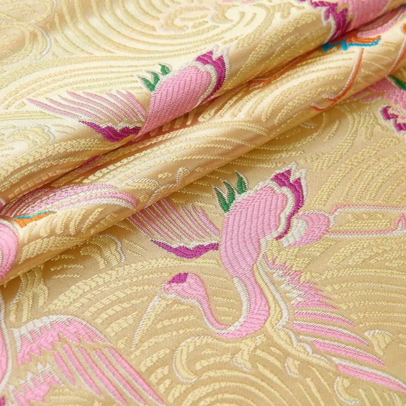 100x75cm Chinese Style Handmade Silk Satin Fabric Cheongsam Stage Embroidered Tissue Paper Crane Pattern Dress Material