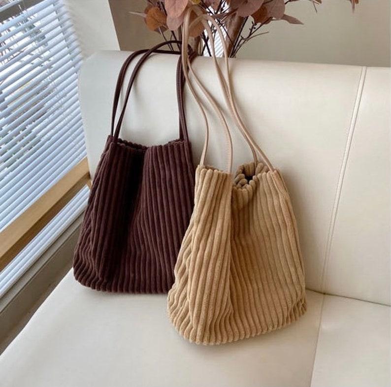 Tote Bag for Women Fashion Corduroy Handbags Casual Hobo Messenger Bag Canvas Shoulder Bag with Multi-pocket, Beige