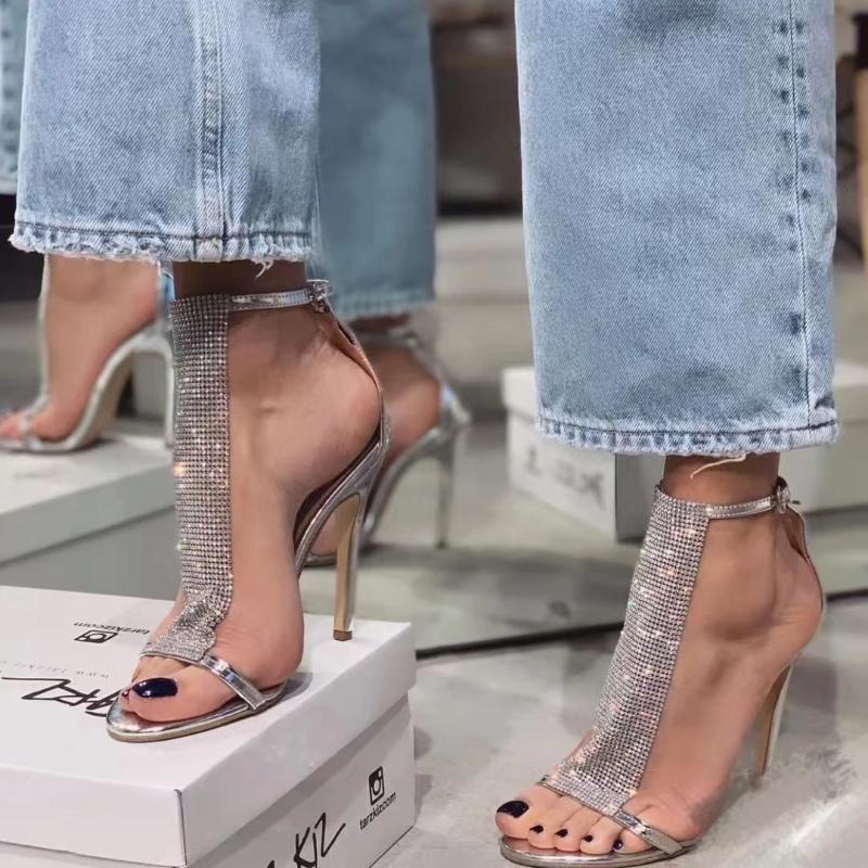 Sandale de damă 2024, la modă, cu paiete, cu toc înalt