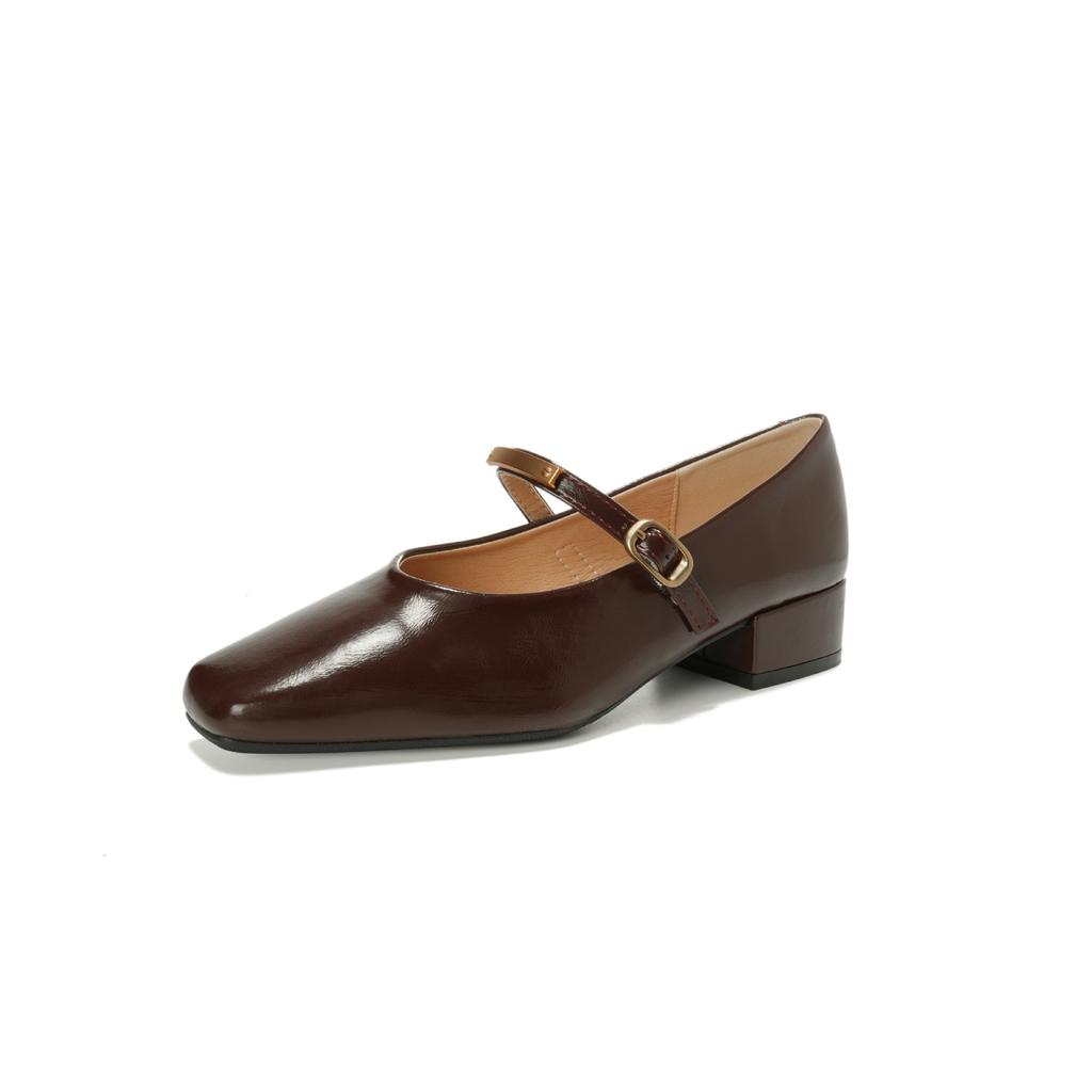 Square head single shoes women's light mouth thick heel new one-word buckle Mary Jane shoes