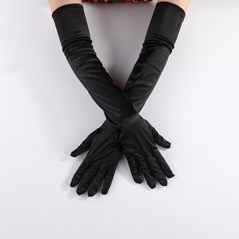 52cm 70cm Länge Satinhandschuhe Damen Hochzeit Partykleid Abend Etikette Aufführung Einfarbig Lange Handschuhe Accessoires One Size black