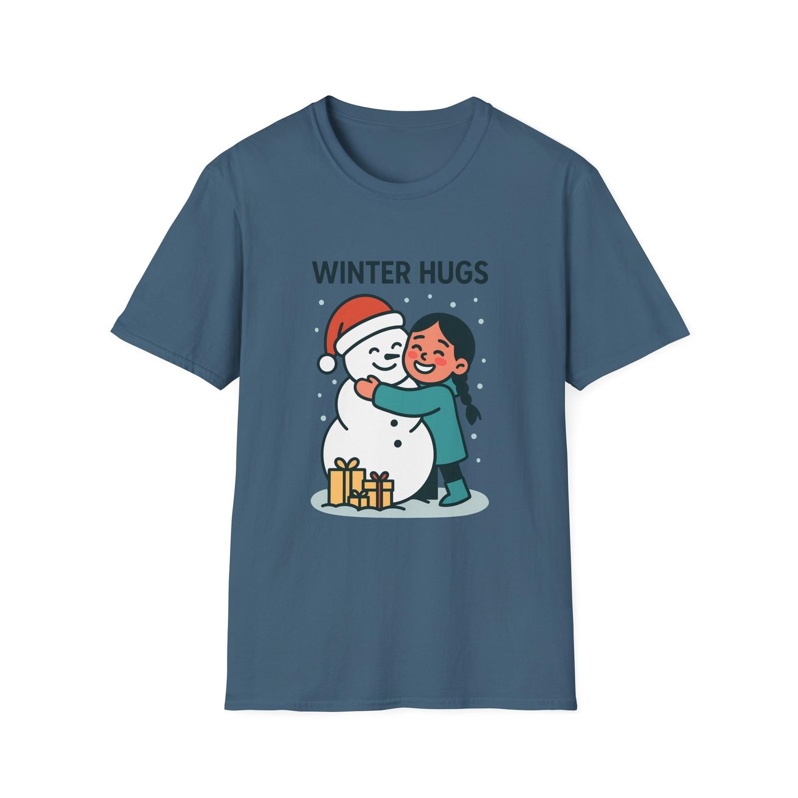 Unisex Softstyle T-Shirt Mens Womens Tees Top Girl Hugs Snowman Snow Winter Holiday  Christmas 4XL