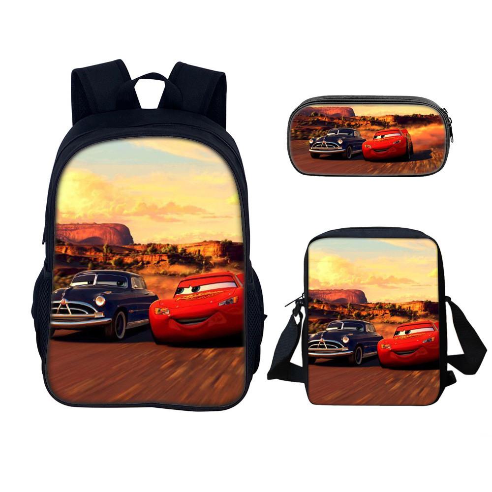 Set Zaino per Bambini con Personaggi di Film Cars in Materiale di Nylon con Spallacci Regolabili per Bambini
