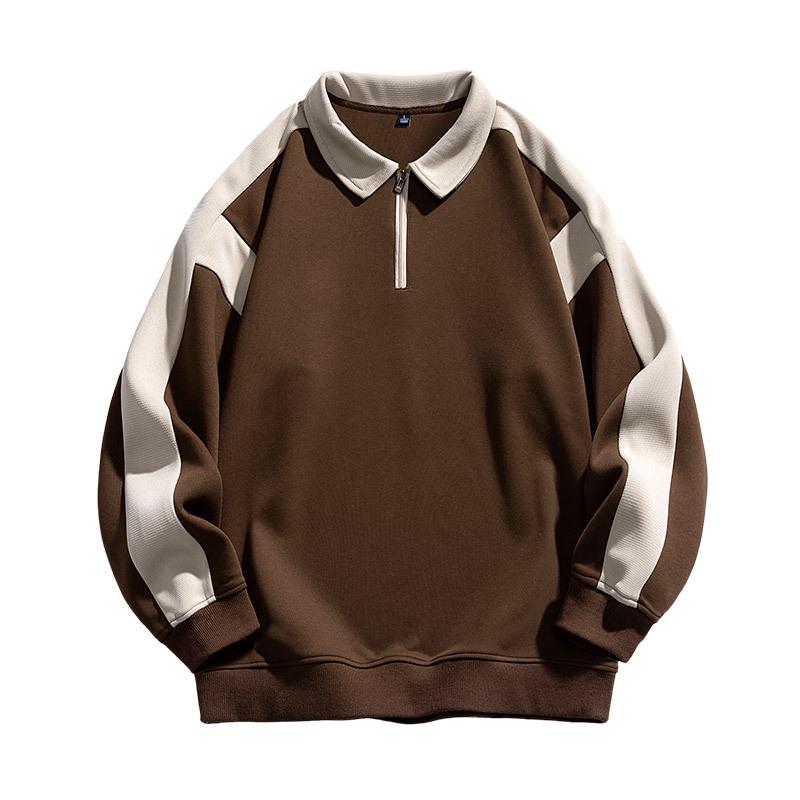 Men's Retro Color Block Lapel Zipper Hoodie - Spring/Autumn Casual Sportswear 2025