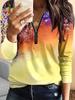 Women's T Shirt Floral Graphic Vintage Fashion Stylish Long Sleeve Crew Neck Regular Tops Daily Zipper Print Yellow Blue Green Spring Fall Winter