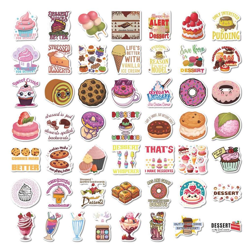 50pcs Cartoon Dessert Graffiti Stickers for DIY Suitcase & Notebook Decoration