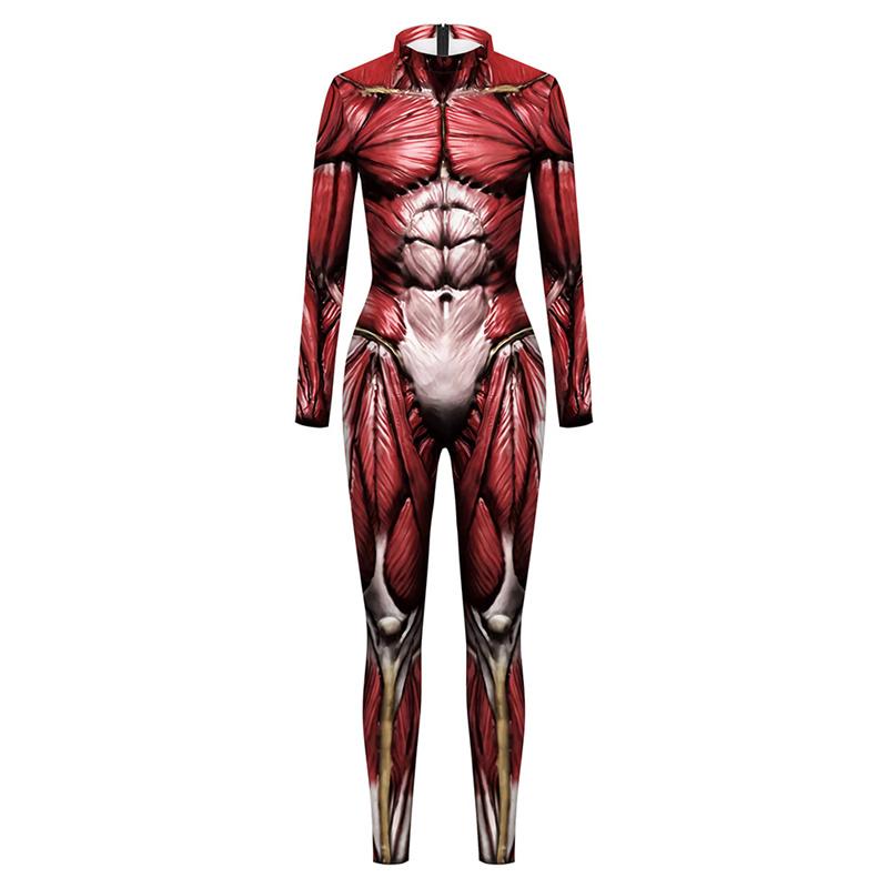 Halloween Cosplay Costumes for Men Women 3D Printed Muscle Elastic Human Anatomy Body Bodysuit Jumpsuit