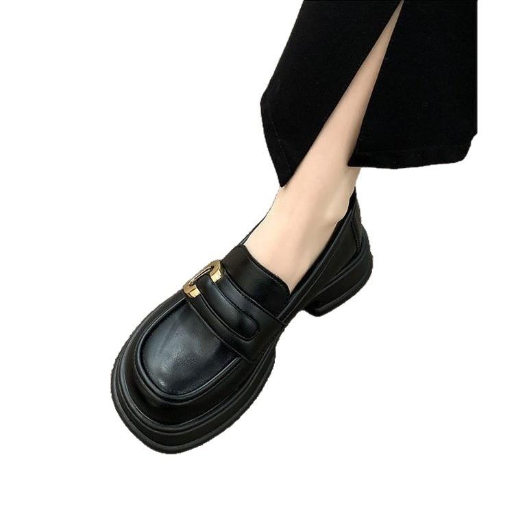 French One-pedal Platform Thick-heeled Small Leather Shoes Women's Autumn 2025 New Versatile Retro British Style Loafers