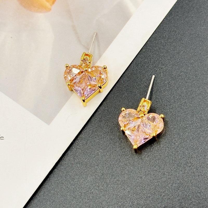 

Goods Fashion Bright Powder Love Zircon Earrings Women S High Sense Simple Peach Heart Stud Earrings Source рожевий