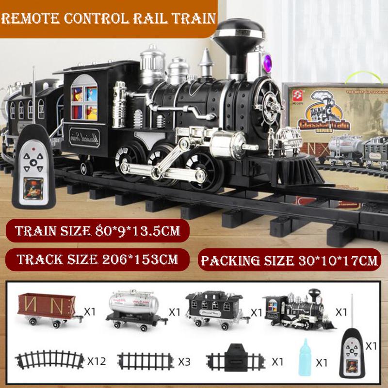 2023 Children's RC Train Railway Toys Simulation Of Electric Track Programming Classical Steam Christmas Train Children Toy