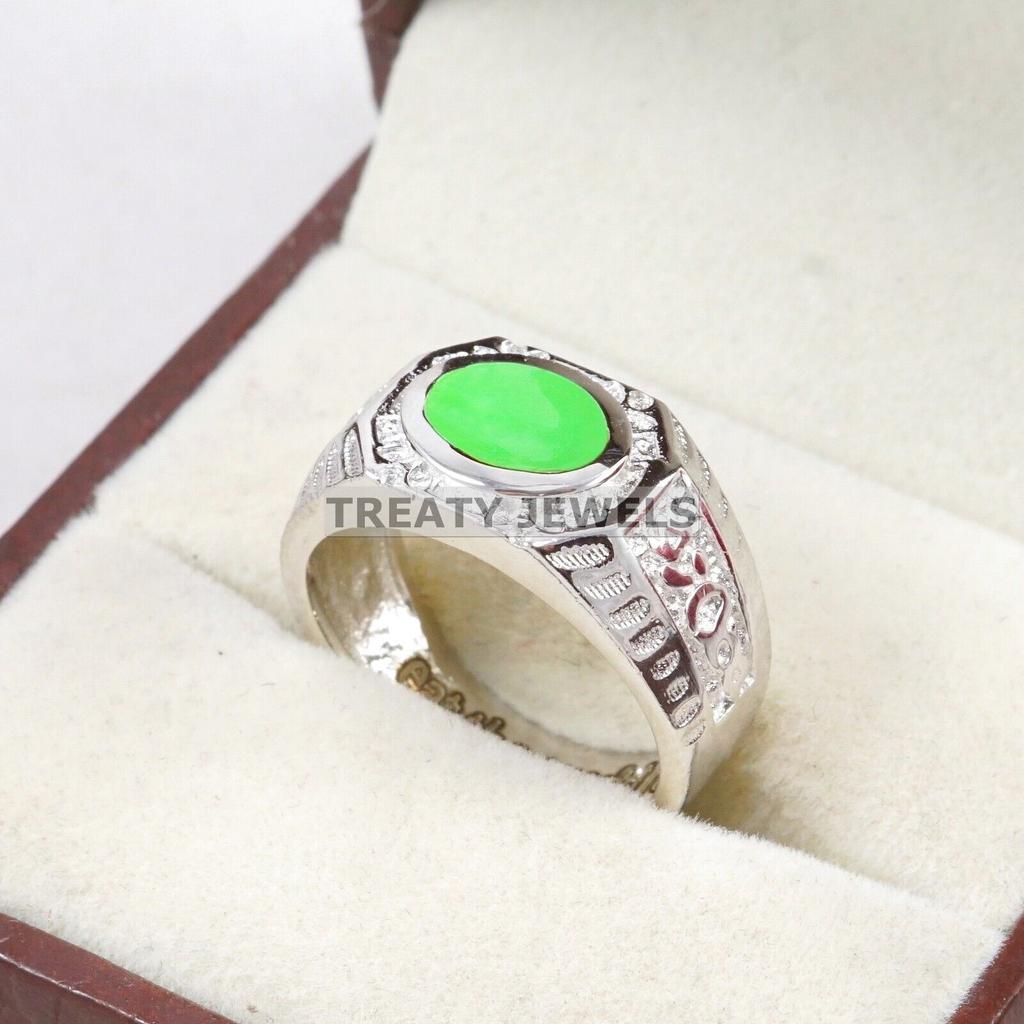 Jade Oval Cut Gemstone With 925 Sterling Silver Ring For Men's #B175 JL375675709137