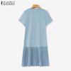 ZANZEA Women Casual O-neck Short Sleeve Summer Patchwork Dress