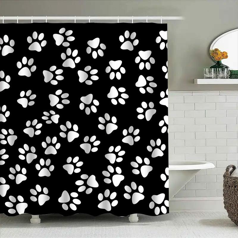 White Paw Print Shower Curtain Home Decor Waterproof Bath Mat Room Decoration