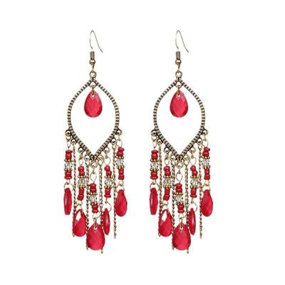 Boucles d'oreilles pendantes bohèmes en losange plaqué or antique 2024 avec pompon et perles