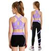 Girls U Neck Cropped Vest Cross Back Keyhole Contrast Color Pants Shorts 3Pcs Sports Set