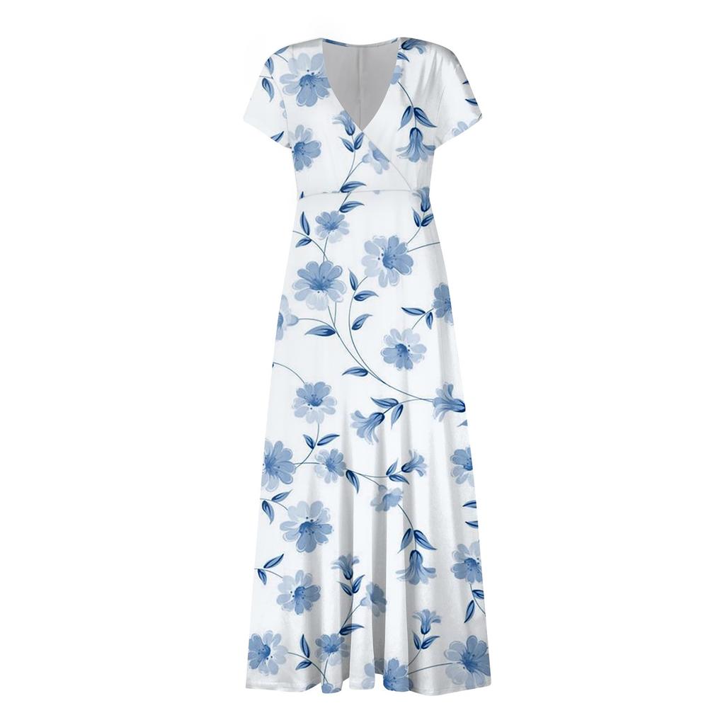 Women's Long Dress Maxi Dress Casual Dress Chiffon Dresses Swing Dress Color Casual Mature Outdoor Daily Date Ruffled Short Sleeve V-neck Dress