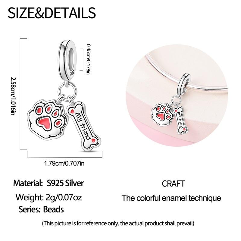 925  Silver Christmas Puppy Cat Charms Sleigh Happy New Year Bead Pendant Fit Original Bracelet Necklace Jewelry Gift