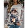 Digital Printed Pullovers Cartoon Cute Cat Autumn Winter Women's Round Neck Casual Long Sleeved Sweatshirt
