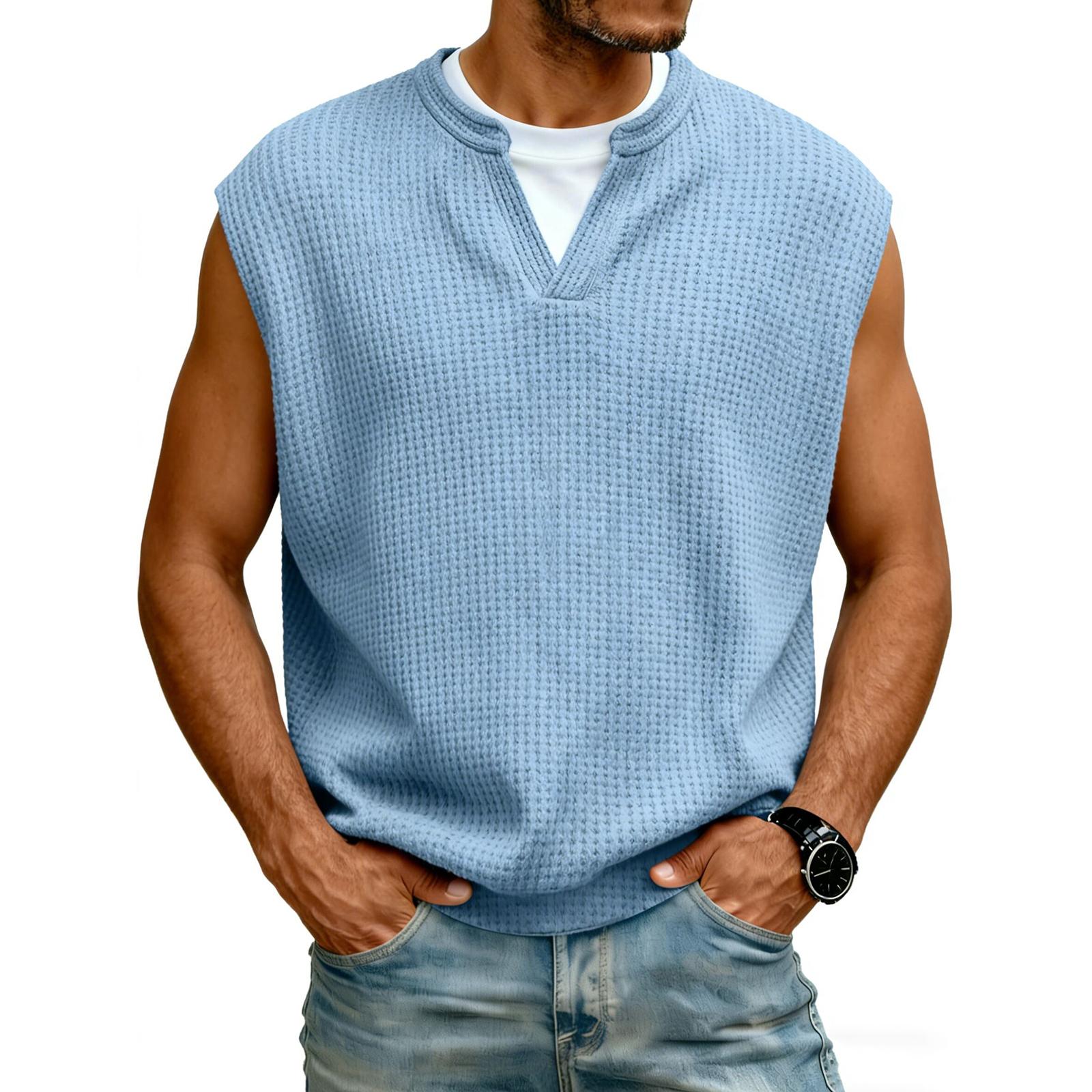 

Men s Solid Color Sports Vest Casual Loose Sleeveless Top L синій