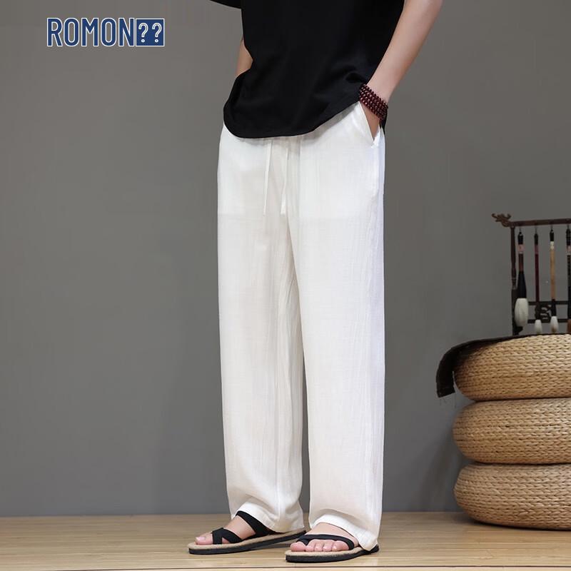 Romon Men's Lyocell-Linen Blend Casual Trousers