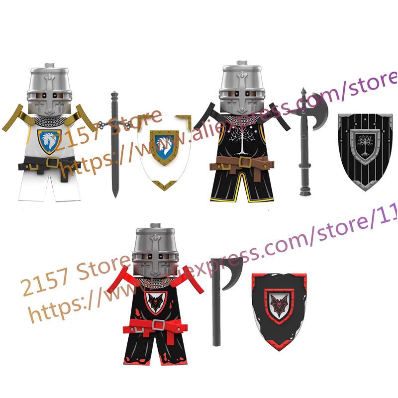 MOC Medieval Figure Building Block Castle Templar Knights Armor Militia Soldiers Gunners Shield Helmet Assembling Brick Toys S26
