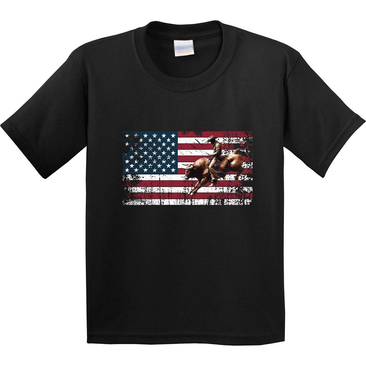 Inktastic Rodeo Bull Riding Patriotic Youth T-Shirt Rider Us Vintage Distressed 100