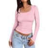 Cross-border Women's T-shirt 2025 Spring New U-neck Pullover Long Sleeve Slim Fit Basic Women's Shirt