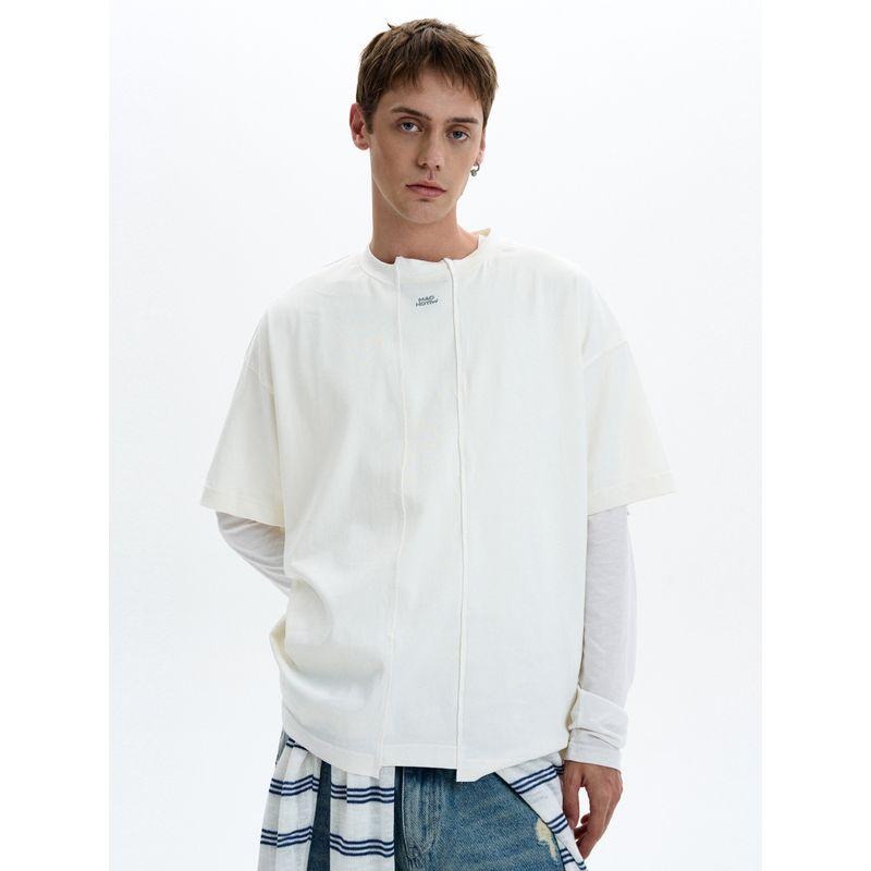 Madwitch Original American Trendy Brand Staggered Patchwork Short-Sleeve T-Shirt for Men and Women Cleanfit Niche Design Top