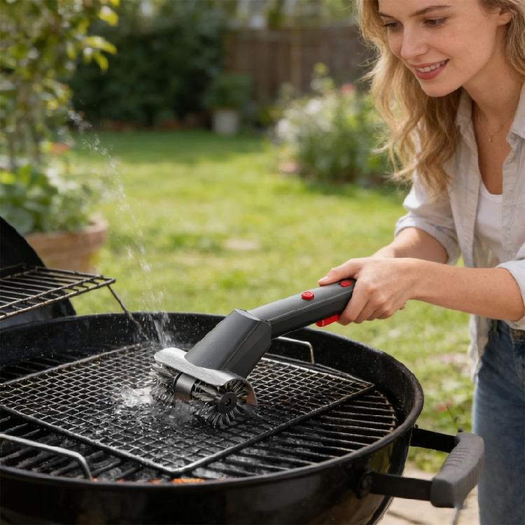 Wiederaufladbare Grillbürste mit Schnellaktion und hitzebeständigem Stahlkopf für multiple Kochansätze
